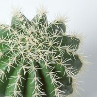 HOMESCAPES Golden Barrel Artificial Cactus in Textured Stone Grey Pot, 38 cm Tall - Green