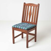 HOMESCAPES Blackwatch Tartan Seat Pad with Button Straps 100% Cotton 40 x 40 cm - Green
