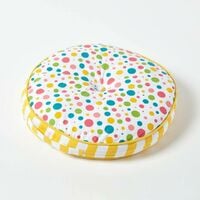 HOMESCAPES Multi Polka Dots & Yellow Stripes Round Floor Cushion