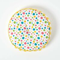 HOMESCAPES Multi Polka Dots & Yellow Stripes Round Floor Cushion