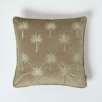 HOMESCAPES Gold Palm Tree Taupe Velvet Cushion