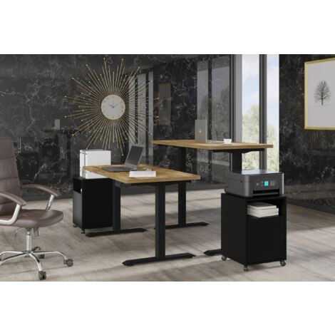 Höhenverstellbarer Schreibtisch BIM Natural Desk Eichenfurnier 140x70x3 schwarz/Eiche