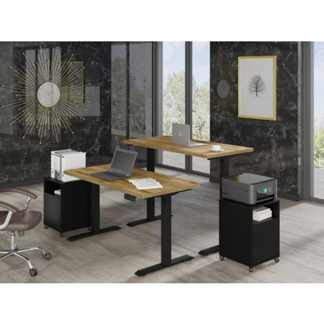 Höhenverstellbarer Schreibtisch BIM Natural Desk Eichenfurnier 140x70x3 schwarz/Eiche