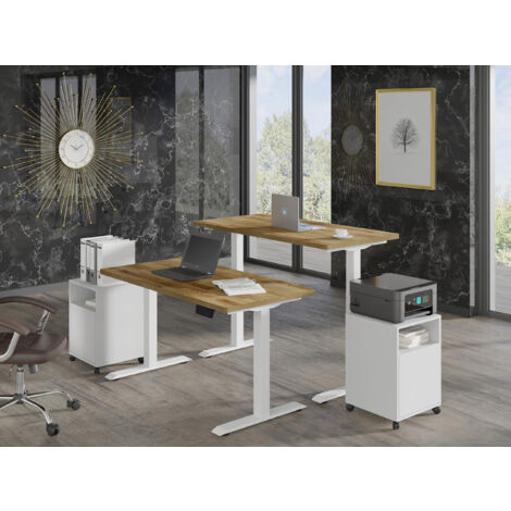 Höhenverstellbarer Schreibtisch BIM Natural Desk Eichenfurnier 140x70x3 white/Eiche