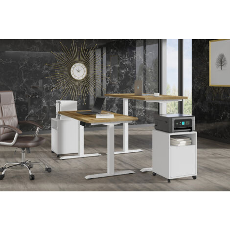 Höhenverstellbarer Schreibtisch BIM Natural Desk Eichenfurnier 140x70x3 white/Eiche