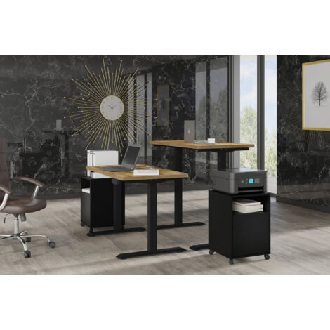 Höhenverstellbarer Schreibtisch BIM Natural Desk Eichenfurnier 120x65x3 schwarz/Eiche