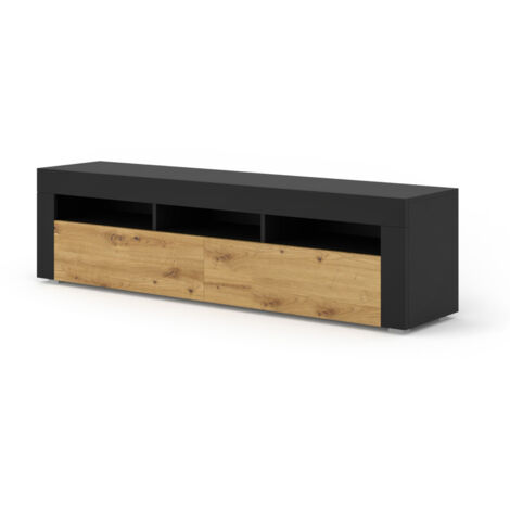 TV-Möbel MORENO 160 hängend und am Boden Farbe Schwarz matt Tür Eiche (1/5)