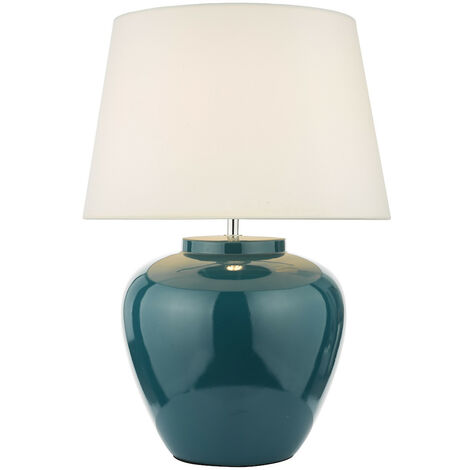 Dar Ayla Lampe De Table En Céramique Bleue Avec Abat-jour