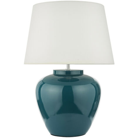 Dar Ayla Lampe De Table En Céramique Bleue Avec Abat-jour
