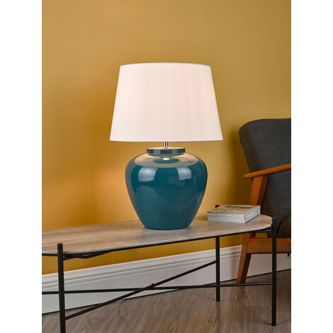 Dar Ayla Lampe De Table En Céramique Bleue Avec Abat-jour