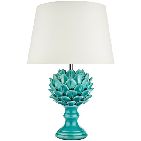Dar Violetta Lampe De Table En Céramique Bleue Avec Abat-jour