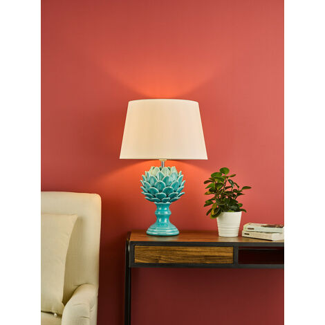 Dar Violetta Lampe De Table En Céramique Bleue Avec Abat-jour