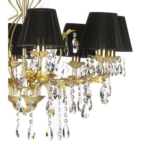 Lustre Virginia - Métal Noir Et Cristaux Rectangulaires - 4 X E14 - Diamètre 55 Cm, Hauteur 110 Cm