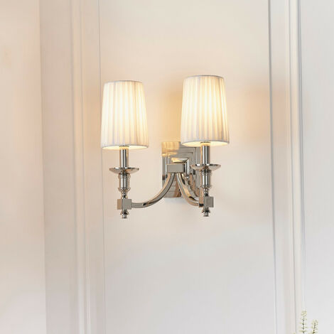 Endon Domina - Applique murale à bougie d'intérieur nickel avec abat-jour plissé blanc, E14
