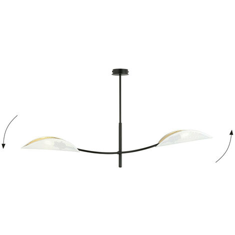 Emibig LOTUS Plafonnier semi-affleurant noir à bras multiples avec abat-jour en tissu blanc et doré, 2x E14