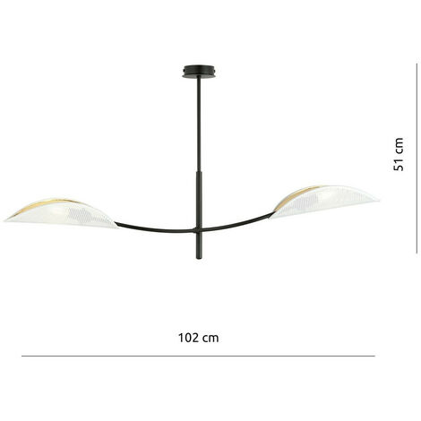 Emibig LOTUS Plafonnier semi-affleurant noir à bras multiples avec abat-jour en tissu blanc et doré, 2x E14