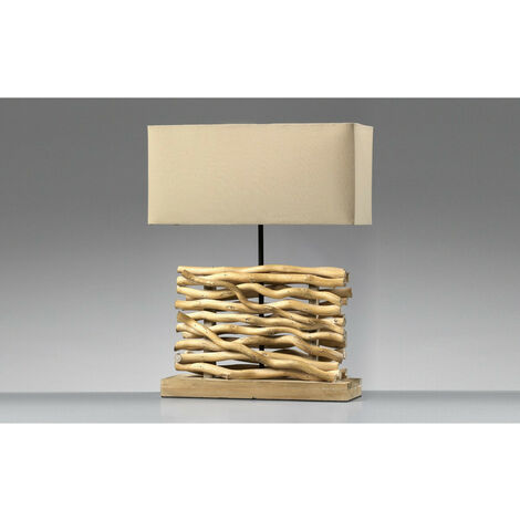 Onli MARICA Lampe de table avec abat-jour, bois, abat-jour en tissu