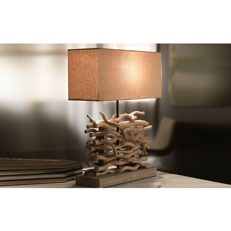 Onli MARICA Lampe de table avec abat-jour, bois, abat-jour en tissu