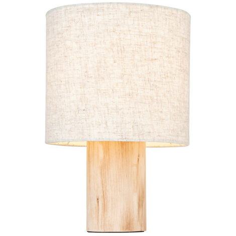 Endon Durban Lampe de table complète, bois d'eucalyptus naturel, lin naturel