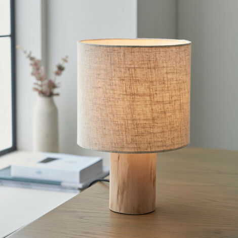 Endon Durban Lampe de table complète, bois d'eucalyptus naturel, lin naturel