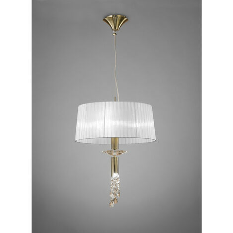 Inspired Mantra Tiffany Suspension 3+1 lumière E27+G9, laiton antique avec abat-jour blanc et cristal clair