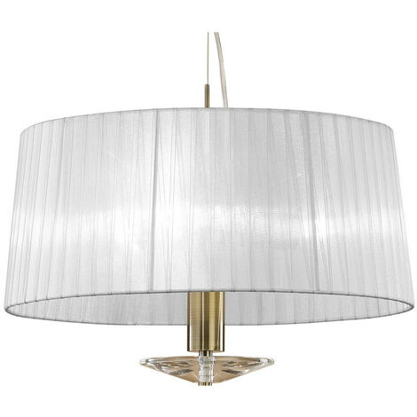 Inspired Mantra Tiffany Suspension 3+1 lumière E27+G9, laiton antique avec abat-jour blanc et cristal clair