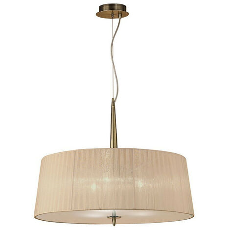 Inspired Mantra Loewe Suspension simple à 3 ampoules E27, laiton antique avec abat-jour en bronze doux