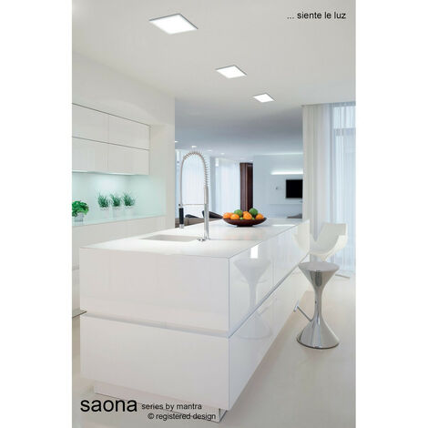 Inspired Mantra Saona Downlight Encastré Ultra Mince Carré 9cm, LED 6W 3000K, 520lm, Blanc Mat, Driver Inclus, 3 ans de Garantie