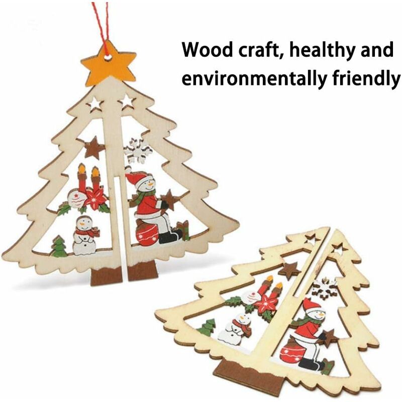 Lot De 24 Pendentifs Noël En Bois - 12 Modèles Différents (Père Noël) - Décoration Sapin, étiquettes Cadeaux - 8