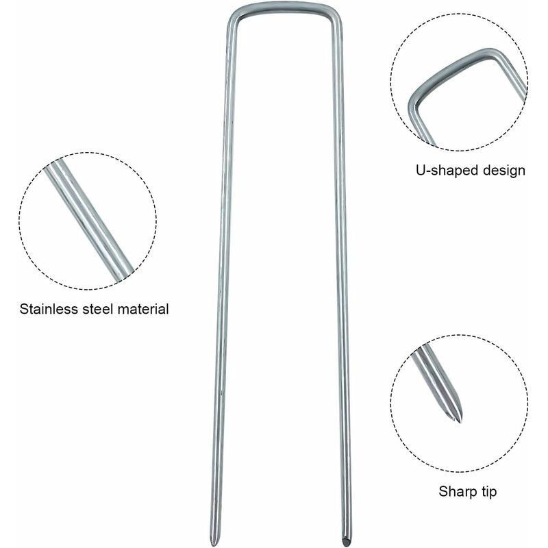 80 Piquets De Jardin En U + 30 Rondelles - 150 Mm, Acier Galvanisé - Pour Fixer Toile, Bâche, Voile Désherbage - 6