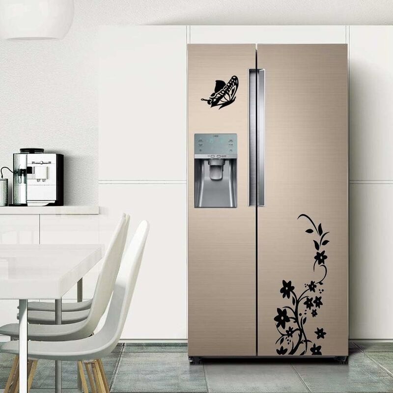 2 Stickers Muraux Fleur Vigne Papillon Noir - 140x50cm - PVC Amovible Pour Déco Mur, Frigo, Meuble