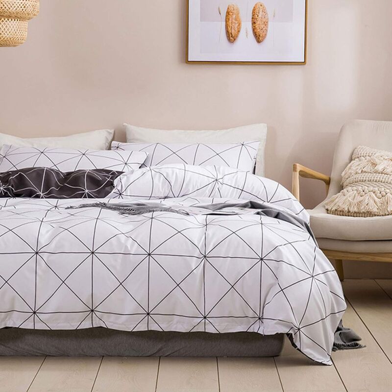 Parure De Lit 3 Pièces Satin 220x240cm - Housse De Couette + 2 Taies 65x65cm, Blanc, Microfibre Douce