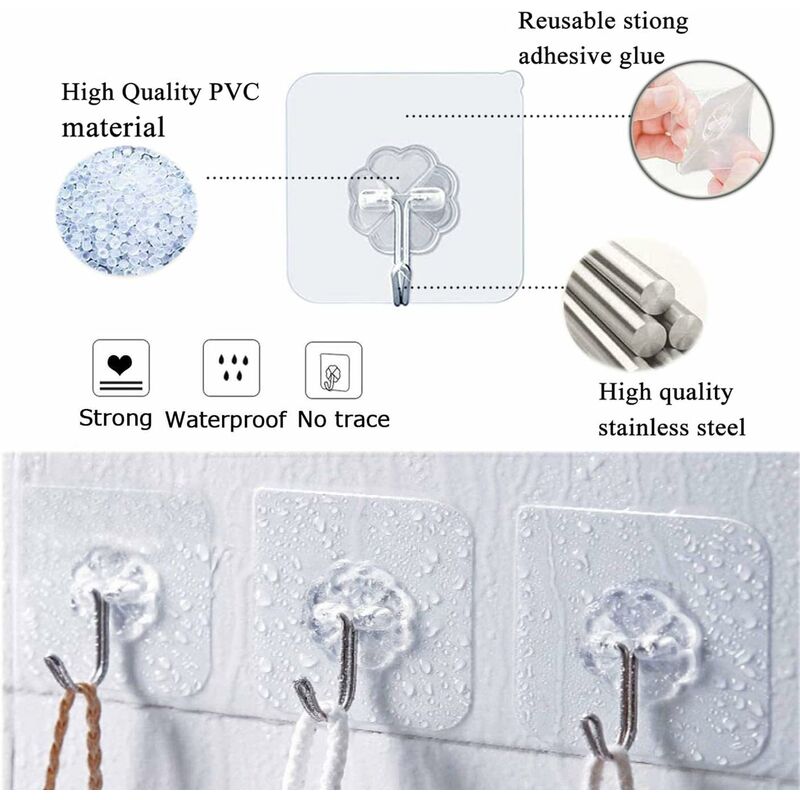 Crochets Adhésifs Extra Forts Pour Plafond - 4 Pièces Transparentes | Fixation Sans Perçage, étanches | Pour Salle De Bain, Cuisine, Bureau - 2