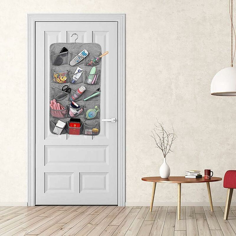 Organisateur De Rangement Suspendu Double Face - 15 Poches - Gris - 78 X 35,5 Cm - Pour Soutiens-gorge, Chaussettes, Sous-vêtements
