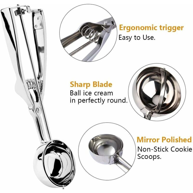 Lot De 3 Cuillères à Glace Tmysim - Acier Inoxydable 304 - 3 Tailles - Pour Glace, Cookies, Sorbets