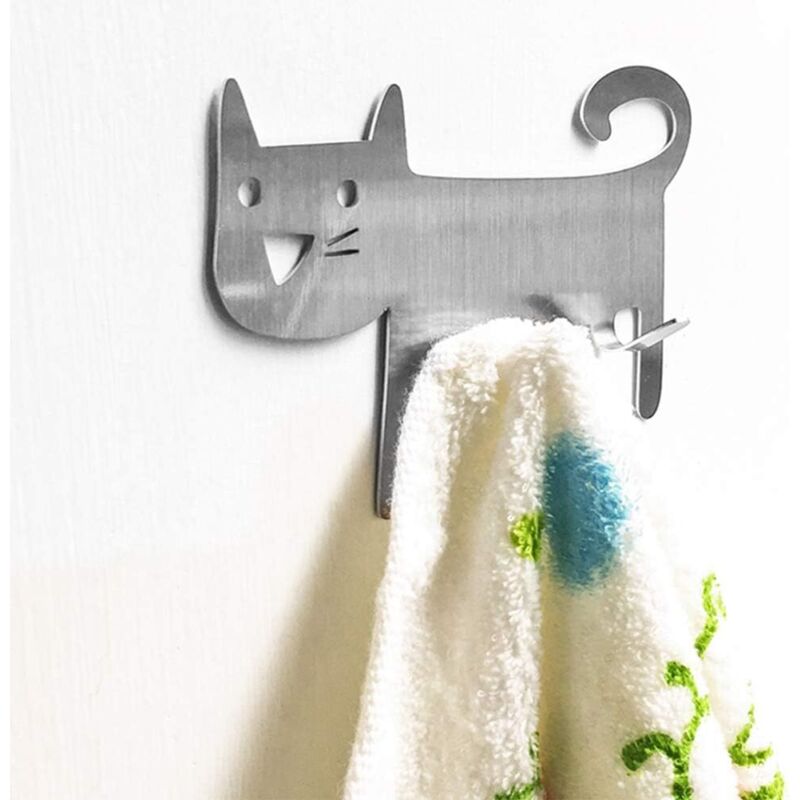 4 Crochets Adhésifs Mignons En Forme De Chat - Sans Perçage - Pour Clés, Sacs, Écharpes - Décoration Murale