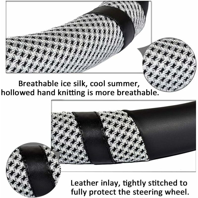 Ergocar Forme de D Couvre Volant de Voiture Suède Microfibre Hiver Cchaud Respirant Sport Volant Protecteur Antidérapant pour Diamètre 38cm(15 ) En Forme de D (Noir Bleu