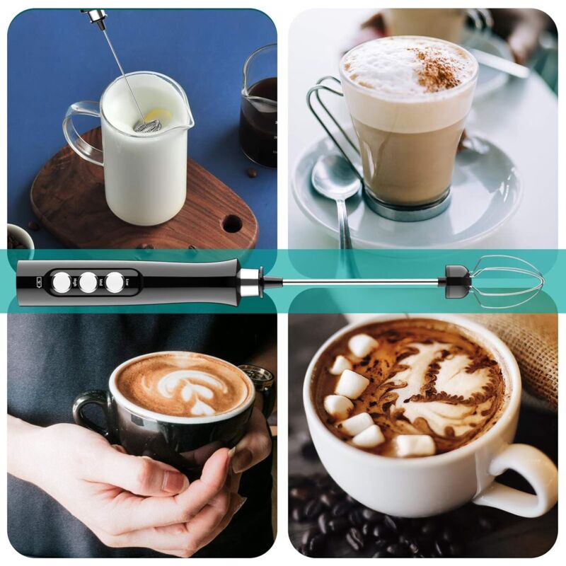 Mousseur à Lait électrique Rechargeable USB - 3 Vitesses, Batterie 1200mAh - Pour Café Latte, Cappuccino, Matcha - Avec Accessoires