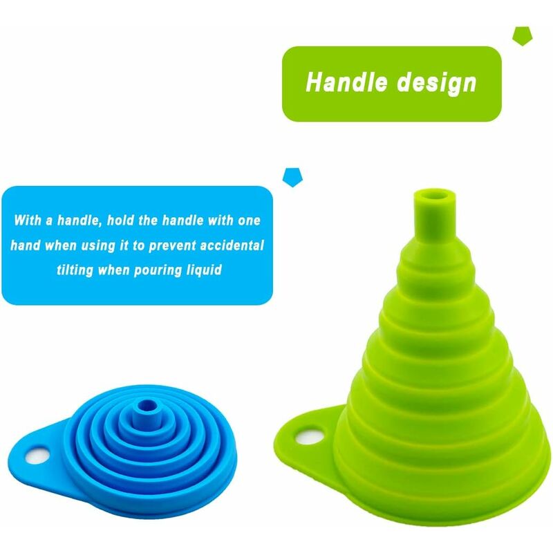 Lot de 3 entonnoirs de cuisine flexibles en silicone vert pour transfert de  liquide, entonnoir silicone