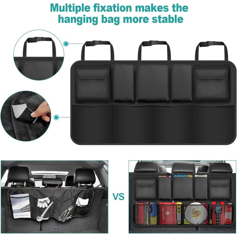 Sac En Filet Universel Pour Voiture - 20x40 Cm - Fixation Scratch Ultra Solide - Organisateur Coffre 2 Pièces