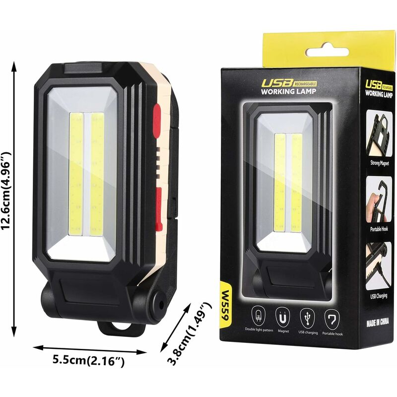 Lampe De Travail USB Rechargeable 5 Modes | 550 Lumens | Magnétique Et Clipable | Pour Mécanique Auto, Camping, Atelier - 8