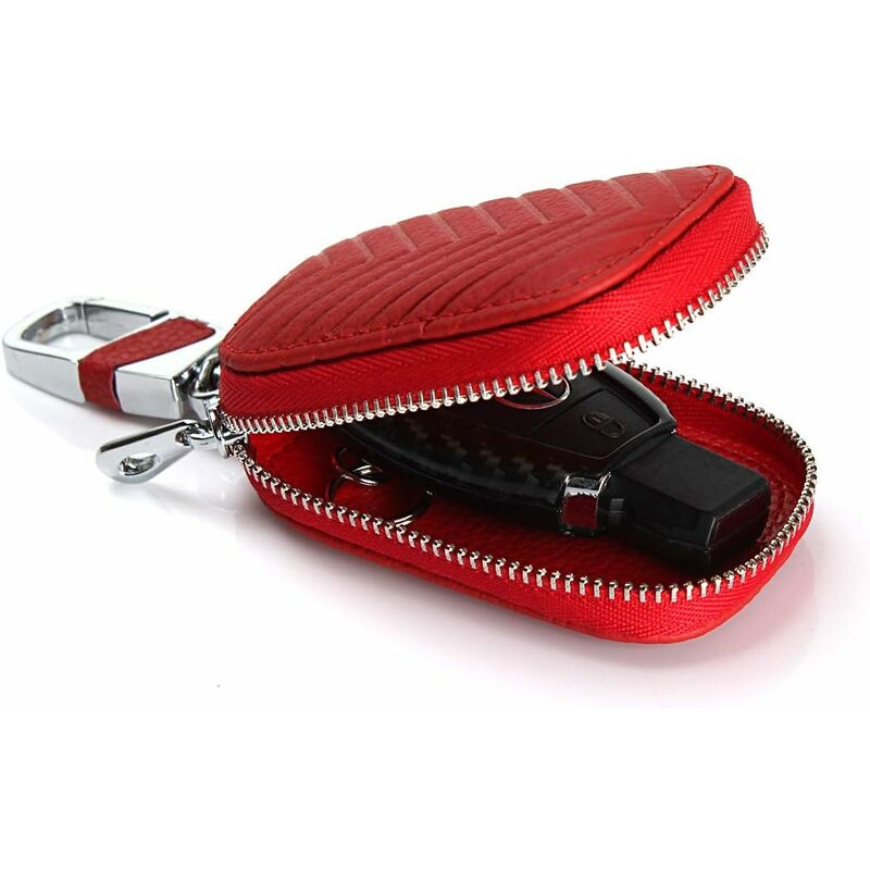 Housse Clé De Voiture En Cuir PU - Avec Crochet Métal Et Fermeture éclair - Dimensions 15x6x2,5 Cm - Universelle, Bleue