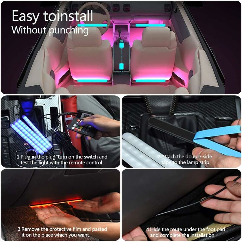 LED d'intérieur de voiture, TASMOR RGB LED Bluetooth de voiture avec  application, 48