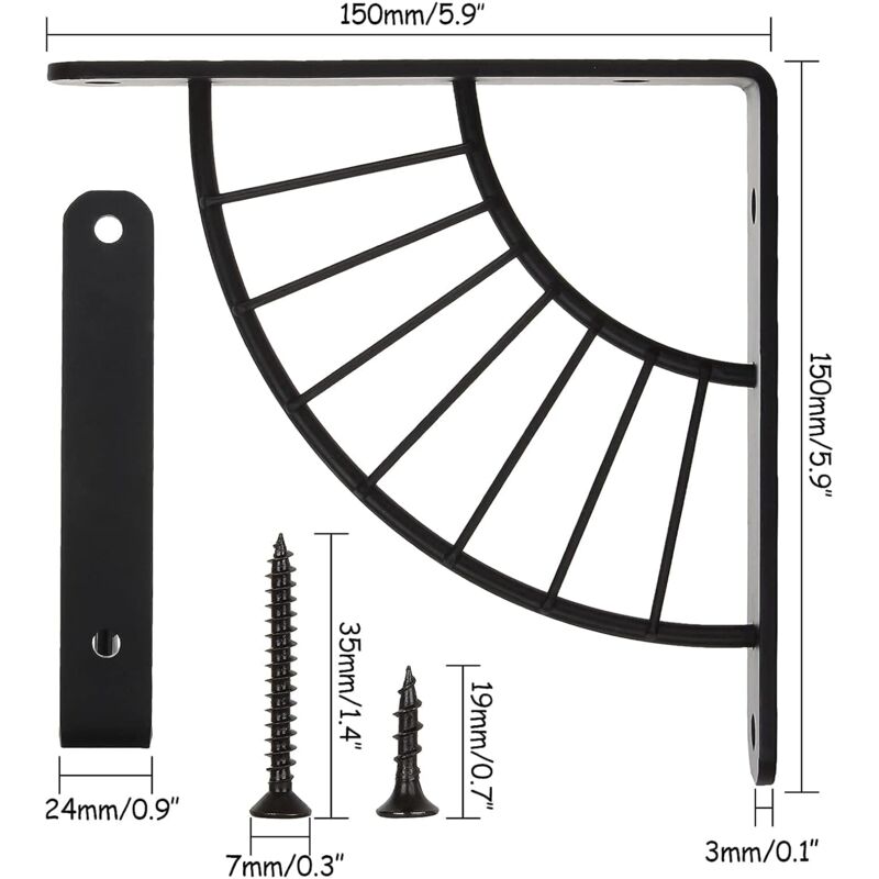 LANSKYLAN 2 Pcs Équerre Étagère En Métal Support Etagere Murale Avec Vis Equerre Charge Lourde Inversée Fixation Etagere Murale Équerre De Fixation Étagère Flottantes Pour Garage Cuisine Salon, Noir