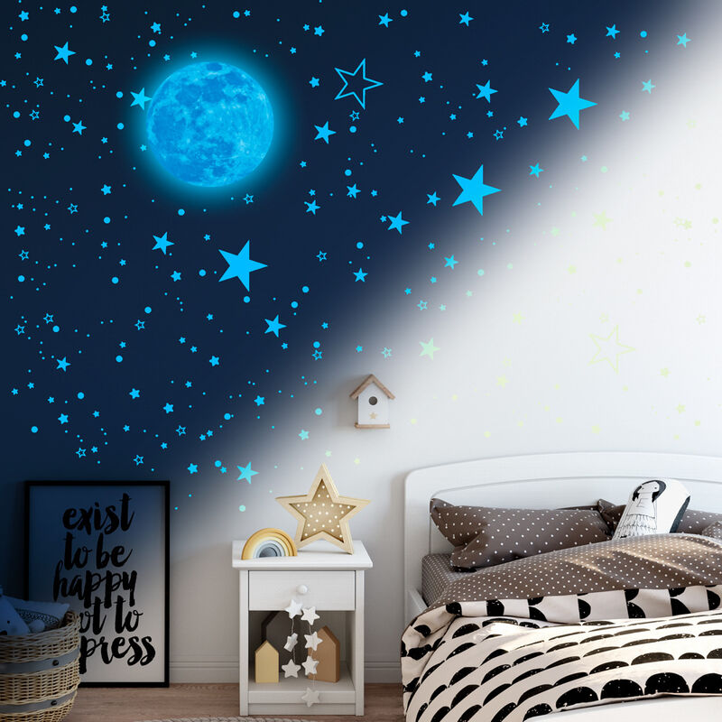 Lune étoile stickers Phosphorescents Glow in the dark pas cher 