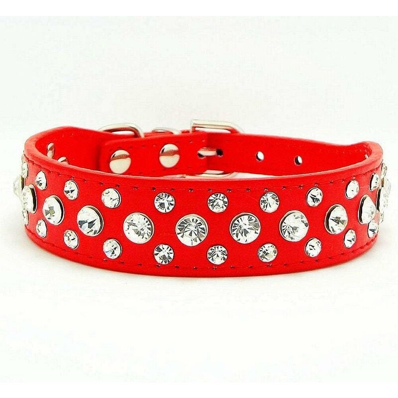 Collier De Chien En Cuir Strass Rouge L Fei Yu