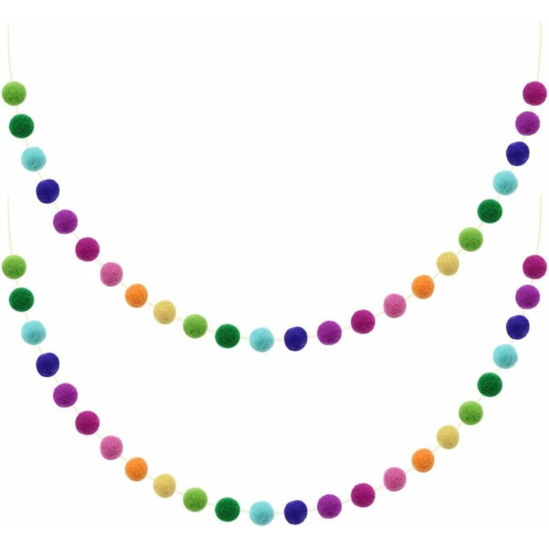 Guirlande Pompons En Feutre – Lot De 2 (60 Pompons, 6 Mètres) – Décoration Chambre, Noël, Fête – Couleurs Macaron Pastel – Réutilisable