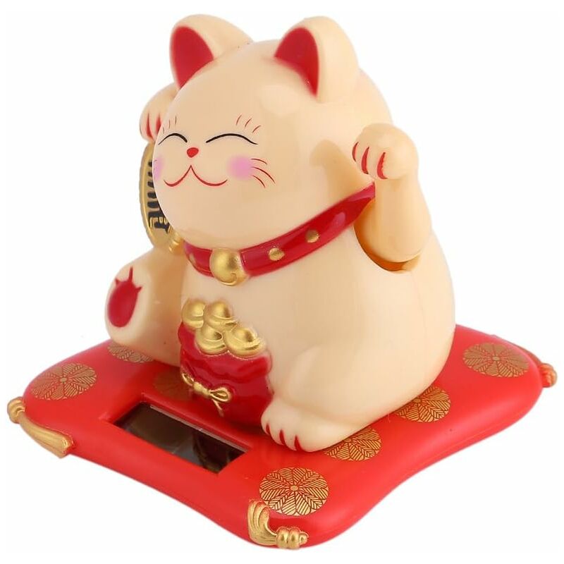 Maneki Neko Blanc à énergie Solaire Chat Porte-Bonheur Japonais 7,8cm