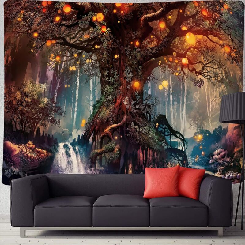 PLIGREAT 2er Set Wandbehang „Baum Des Lebens“ Mit Pompons – ästhetische Sonne-Mond-Tapisserie Für Wohnzimmer & Schlafzimmer