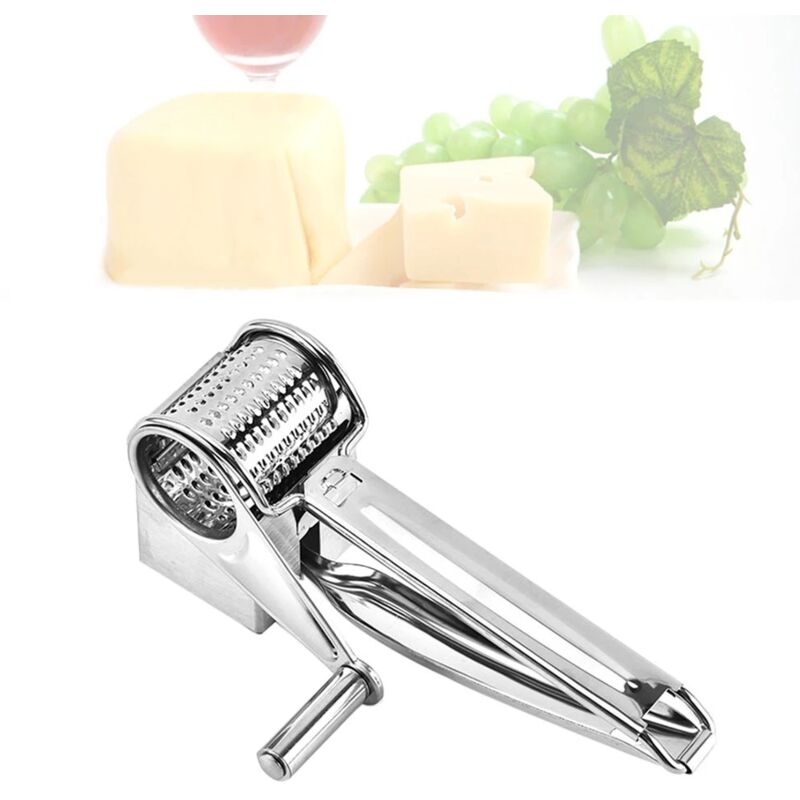 Râpe à Fromage Rotative En Acier Inoxydable - Multifonction (Tranche, Râpe) - Tambour Interchangeable - 20 Cm